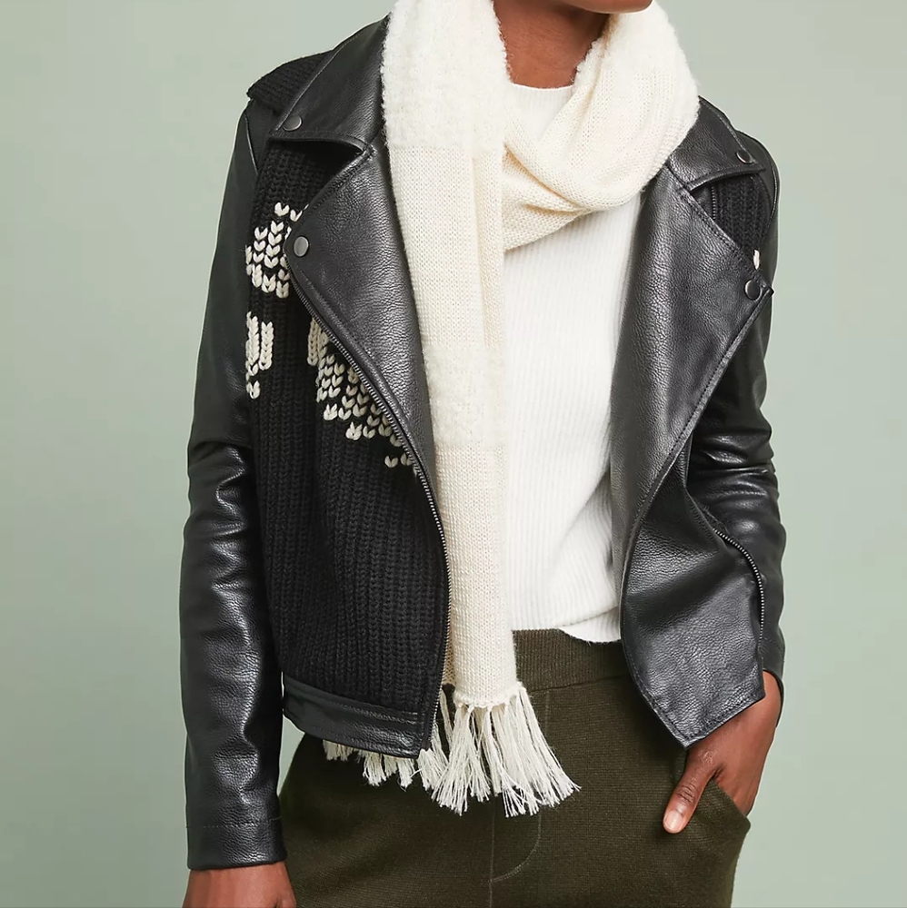 Anthropologie ett:twa Faux Leather Moto Zipper Sweater Knit Jacket